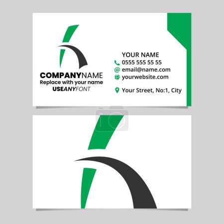Illustration for Green and Black Business Card Template with Spiky Lined Letter H Logo Icon Over a Light Grey Background - Royalty Free Image