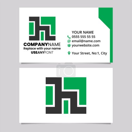 Ilustración de Plantilla de tarjeta de visita verde y negro con letra cuadrada H icono del logotipo sobre un fondo gris claro - Imagen libre de derechos