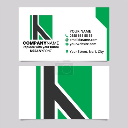 Illustration for Green and Black Business Card Template with Straight Lined Letter H Logo Icon Over a Light Grey Background - Royalty Free Image