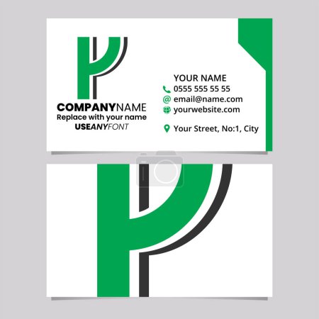Téléchargez les illustrations : Modèle de carte de visite vert et noir avec lettre rayée Y logo icône sur un fond gris clair - en licence libre de droit