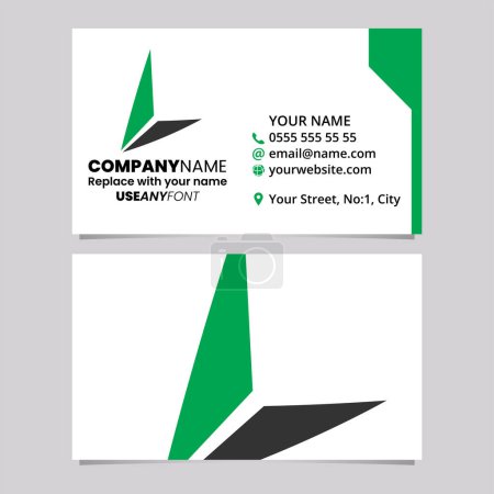 Illustration for Green and Black Business Card Template with Triangle Letter L Logo Icon Over a Light Grey Background - Royalty Free Image