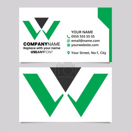 Ilustración de Plantilla de tarjeta de visita verde y negro con triángulo en forma de letra W icono del logotipo sobre un fondo gris claro - Imagen libre de derechos