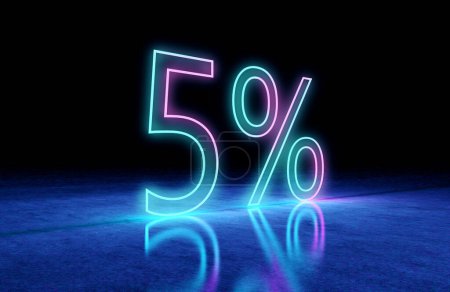 Photo for Number 5%  in the form of bright and shiny lines. Template for products, advertising, web banners.Discount promotion sale made of neon numbers. 3d illustration. - Royalty Free Image