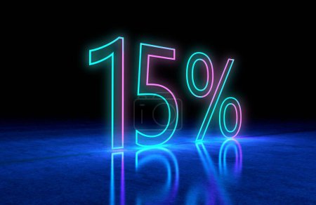 Photo for Number 15%  in the form of bright and shiny lines. Template for products, advertising, web banners.Discount promotion sale made of neon numbers. 3d illustration. - Royalty Free Image