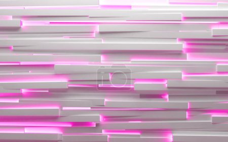 Foto de Geometría formas y luces de neón rosa moderno fondo en blanco. Blanco brillante fondo tecnológico y científico. ilustración 3d. - Imagen libre de derechos
