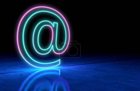 Photo for E-mail symbol and copyspace for Internet letters, contact us and e-mail address. 3d at sign with neon lights.3d illustration. - Royalty Free Image