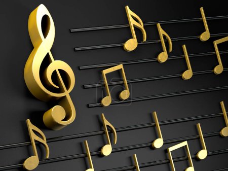 Photo for Abstract concept of symphony and classical music.Treble clef. Musical notes and song background.3d illustration. - Royalty Free Image