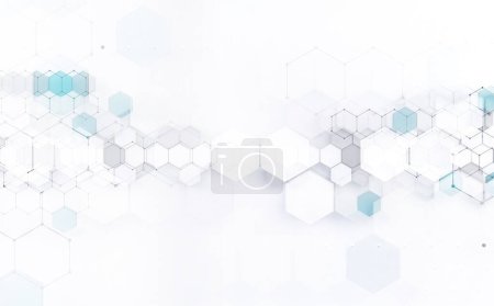 Photo for Geometric shapes in white and blue color.Futuristic circuit high computer net business background.Abstract technology and digital hi tech hexagons backdrop.3d illustration - Royalty Free Image