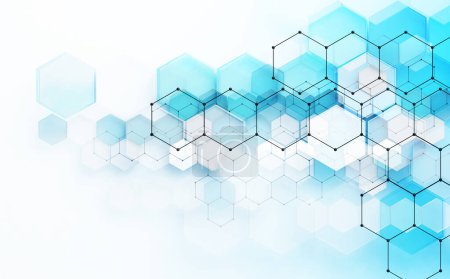 Photo for Geometric shapes in white and blue color.Futuristic circuit high computer net business background.Abstract technology and digital hi tech hexagons backdrop.3d illustration - Royalty Free Image