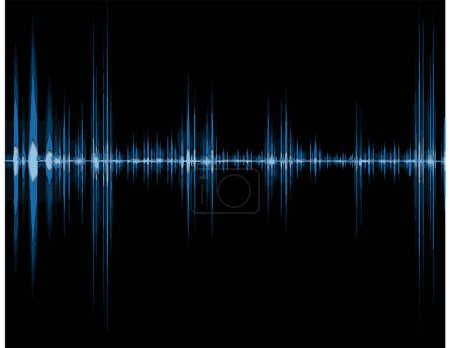 Ilustración de Onda azul de sonido aislada en fondo negro. Fondo musical. - Imagen libre de derechos