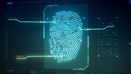 Téléchargez les photos : Technologie numérique biométrique, scanner d'empreintes digitales, concept de cybersécurité et de protection des données (rendu 3d) - en image libre de droit