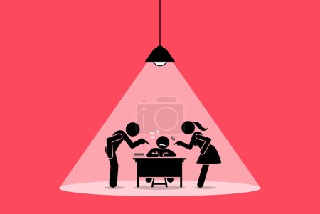 Illustration for Parent forcing a child to study hard and giving pressure doing school homework. Vector illustration concepts depict learning stress, overbearing parenting, difficult education, and exam preparation. - Royalty Free Image