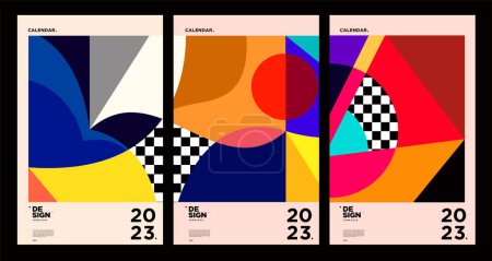 Illustration for New year 2023 calendar design template with geometric colorful abstract. Vector calendar designs. - Royalty Free Image