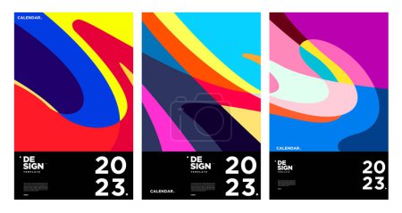 Illustration for New year 2023 calendar design template with geometric colorful abstract. Vector calendar designs. - Royalty Free Image