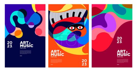 Téléchargez les illustrations : Festival d'art et de musique coloré d'été Affiche et modèle de couverture 2023 - en licence libre de droit
