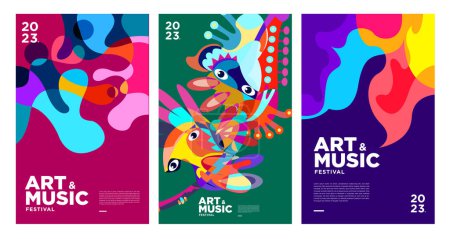 Illustration for Summer Colorful Art and Music Festival Poster and Cover Template 2023 - Royalty Free Image