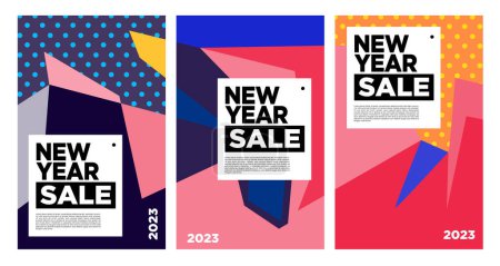 Téléchargez les illustrations : Vector New Year 2023 Vente avec fond abstrait coloré pour la conception de bannière publicitaire - en licence libre de droit