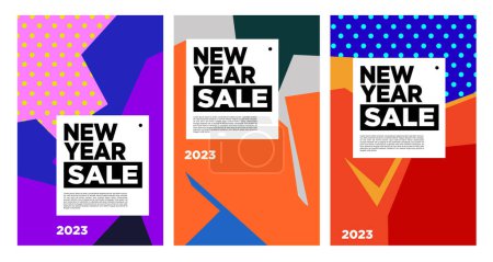 Téléchargez les illustrations : Vector New Year 2023 Vente avec fond abstrait coloré pour la conception de bannière publicitaire - en licence libre de droit