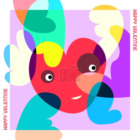 Illustration for Happy valentine greeting card with colorful cute love cartoon design and backgrounds - Royalty Free Image