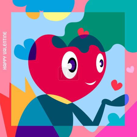 Ilustración de Feliz tarjeta de felicitación de San Valentín con colorido lindo amor diseño de dibujos animados y fondos - Imagen libre de derechos