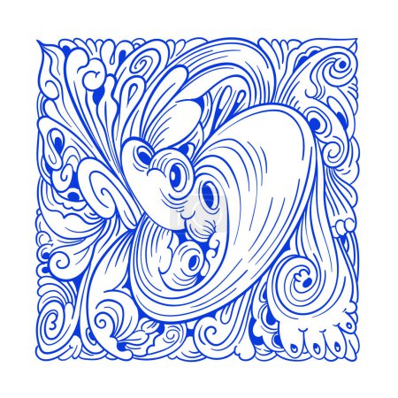 Ilustración de Vector abstract ethnic and culture doodle illustration in blue color for backgrounds - Imagen libre de derechos