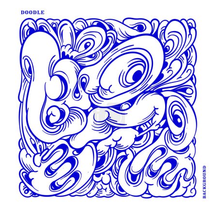 Téléchargez les illustrations : Vector abstract ethnic and culture doodle illustration in blue color for backgrounds - en licence libre de droit
