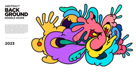 Téléchargez les illustrations : Vector colorful abstract fluid doodle background for banner 2023 design - en licence libre de droit