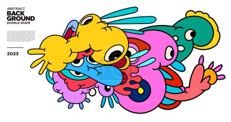 Téléchargez les illustrations : Vector colorful abstract fluid doodle background for banner 2023 design - en licence libre de droit