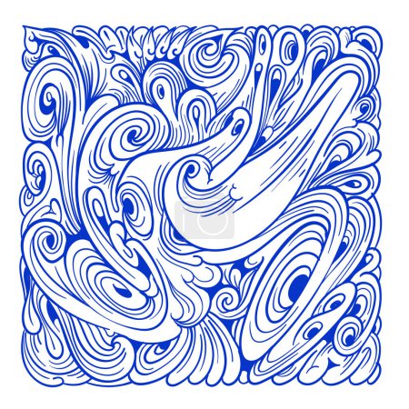 Téléchargez les illustrations : Vector abstract ethnic and culture doodle illustration in blue color for backgrounds - en licence libre de droit