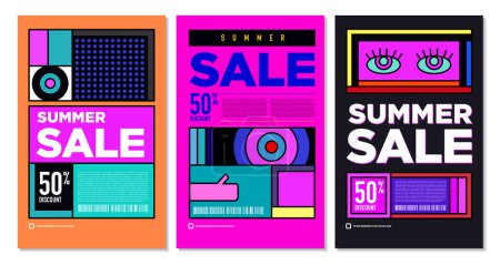 Illustration for Vector Colorful Abstract Retro Colorful Geometric Background for Summer Sale Promotion Banner Design - Royalty Free Image