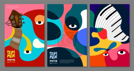Téléchargez les illustrations : Illustration vectorielle design de bannière de festival de musique d'été coloré - en licence libre de droit