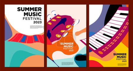 Téléchargez les illustrations : Illustration vectorielle design de bannière de festival de musique d'été coloré - en licence libre de droit