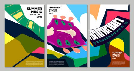 Téléchargez les illustrations : Modèle de conception de bannière de festival de musique d'été coloré illustration vectorielle - en licence libre de droit