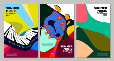 Téléchargez les illustrations : Modèle de conception de bannière de festival de musique d'été coloré illustration vectorielle - en licence libre de droit