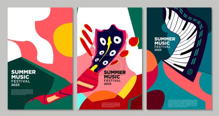 Ilustración de Vector ilustración colorido verano música festival banner diseño plantilla - Imagen libre de derechos