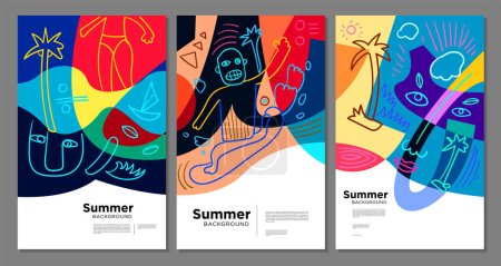 Illustration for Colorful abstract ethnic pattern illustration for summer holiday banner and poster design - Royalty Free Image
