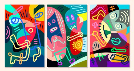 Ilustración de Vector abstracto colorido arte pop cara y máscara de fondo para el diseño de verano - Imagen libre de derechos