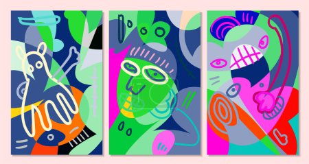 Illustration for Vector colorful abstract pop art face and mask background for summer design - Royalty Free Image