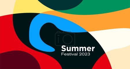 Téléchargez les illustrations : Fond fluide abstrait coloré vectoriel pour la conception du festival d'été 2023 - en licence libre de droit