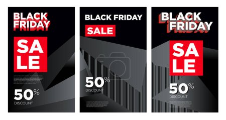 Téléchargez les illustrations : Black Friday Bannière et rabais de vente d'affiches avec Black Abstract Background Design - en licence libre de droit