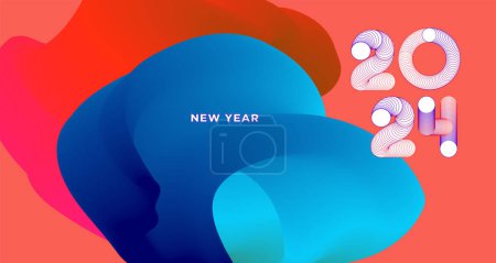 Illustration for Happy New Year 2024 Colorful Greeting Card Banner for Social Media. Vector Abstract Fluid Background Design Template - Royalty Free Image