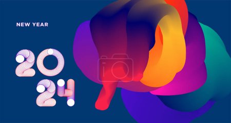Illustration for Happy New Year 2024 Colorful Greeting Card Banner for Social Media. Vector Abstract Fluid Background Design Template - Royalty Free Image