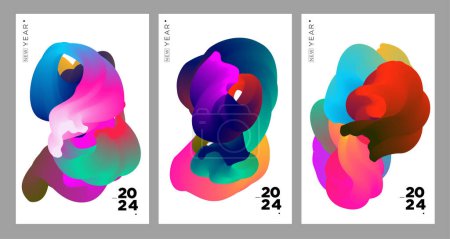 Ilustración de Año Nuevo 2024 Calendario Cubierta y tarjeta de felicitación con plantilla de diseño de fondo de fluido abstracto colorido - Imagen libre de derechos