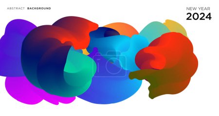 Illustration for New Year 2024 Calendar Cover and Greeting Card Banner Design with Colorful Abstract Fluid Background Template - Royalty Free Image