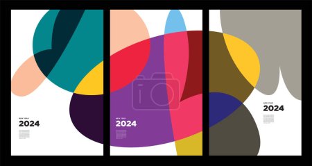 Téléchargez les illustrations : Nouvel An 2024 coloré abstrait géométrique et fluide pour la conception de cartes de vœux affiche et bannière - en licence libre de droit