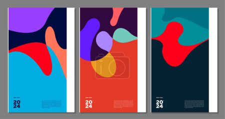 Illustration for New Year 2024 Colorful Abstract Geometric and Fluid for Poster and Banner Greeting Card Design - Royalty Free Image