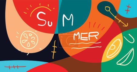 Illustration for Colorful Doodle Vector Illustration Background for Summer Holiday 2024 banner Design - Royalty Free Image