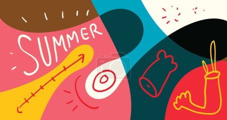 Téléchargez les illustrations : Illustration vectorielle colorée de caniche arrière-plan pour la conception de bannière de vacances d'été 2024 - en licence libre de droit