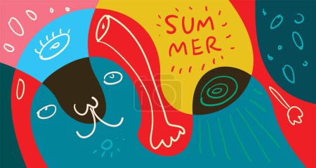 Illustration for Colorful Doodle Vector Illustration Background for Summer Holiday 2024 banner Design - Royalty Free Image