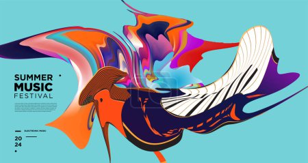 Téléchargez les illustrations : Conception de bannière vectorielle de festival de musique d'été électronique fluide abstraite colorée - en licence libre de droit